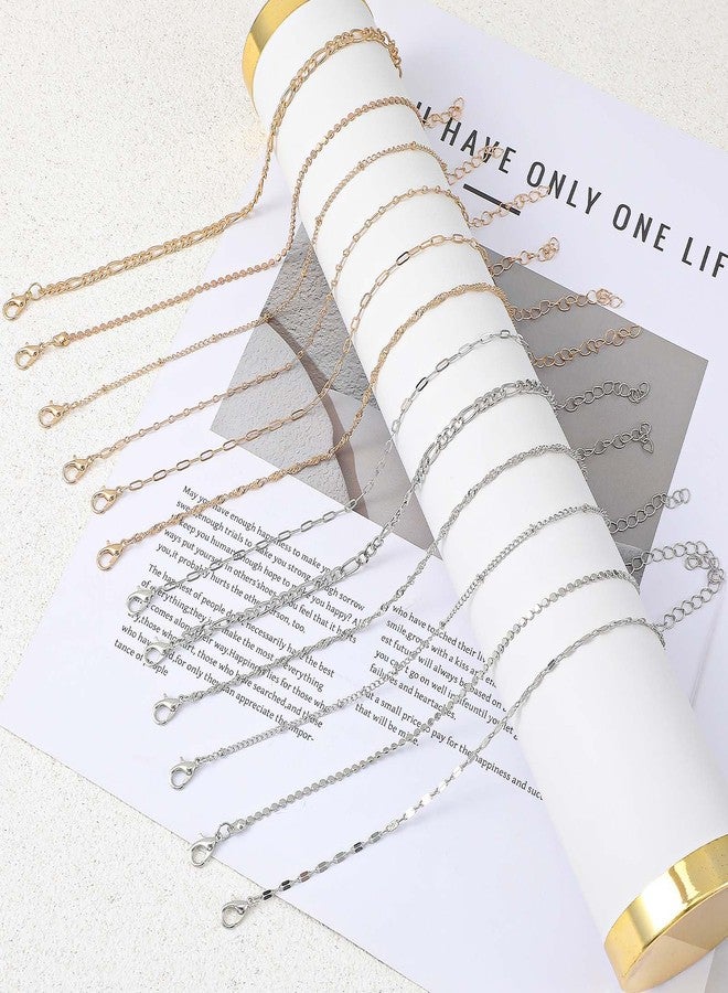 KFHENSOMR 12pcs Gold/Silver Ankle Bracelets for Women Layered Waterproof 14k Cuban Link Chain Anklets Set Adjustable Dainty Summer Beach Gold Accessories Boho Bracelet Jewelry - Image 4